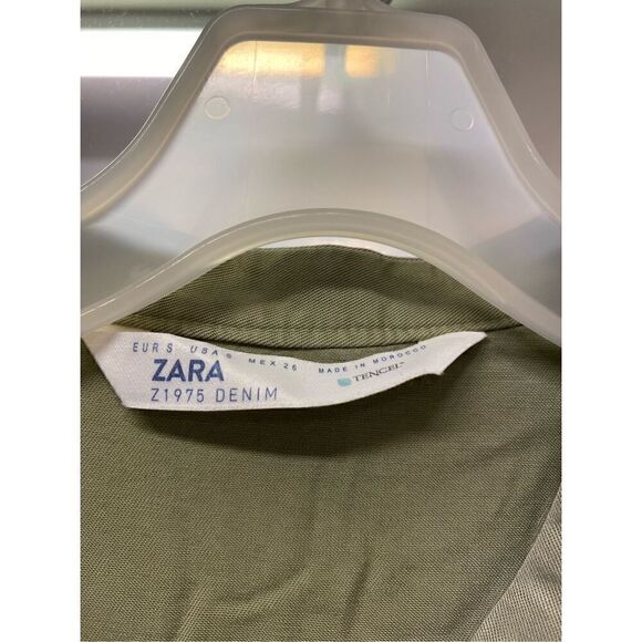 Zara Women's Army Green Tencel Denim Dress Size S Beaded Accent Adjustable Sleev - Picture 6 of 7